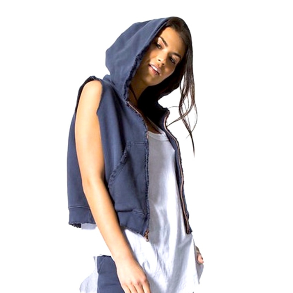 Frank & Eileen Tee Lab White Sleeveless Rose Gold Zip Cotton Hoodie